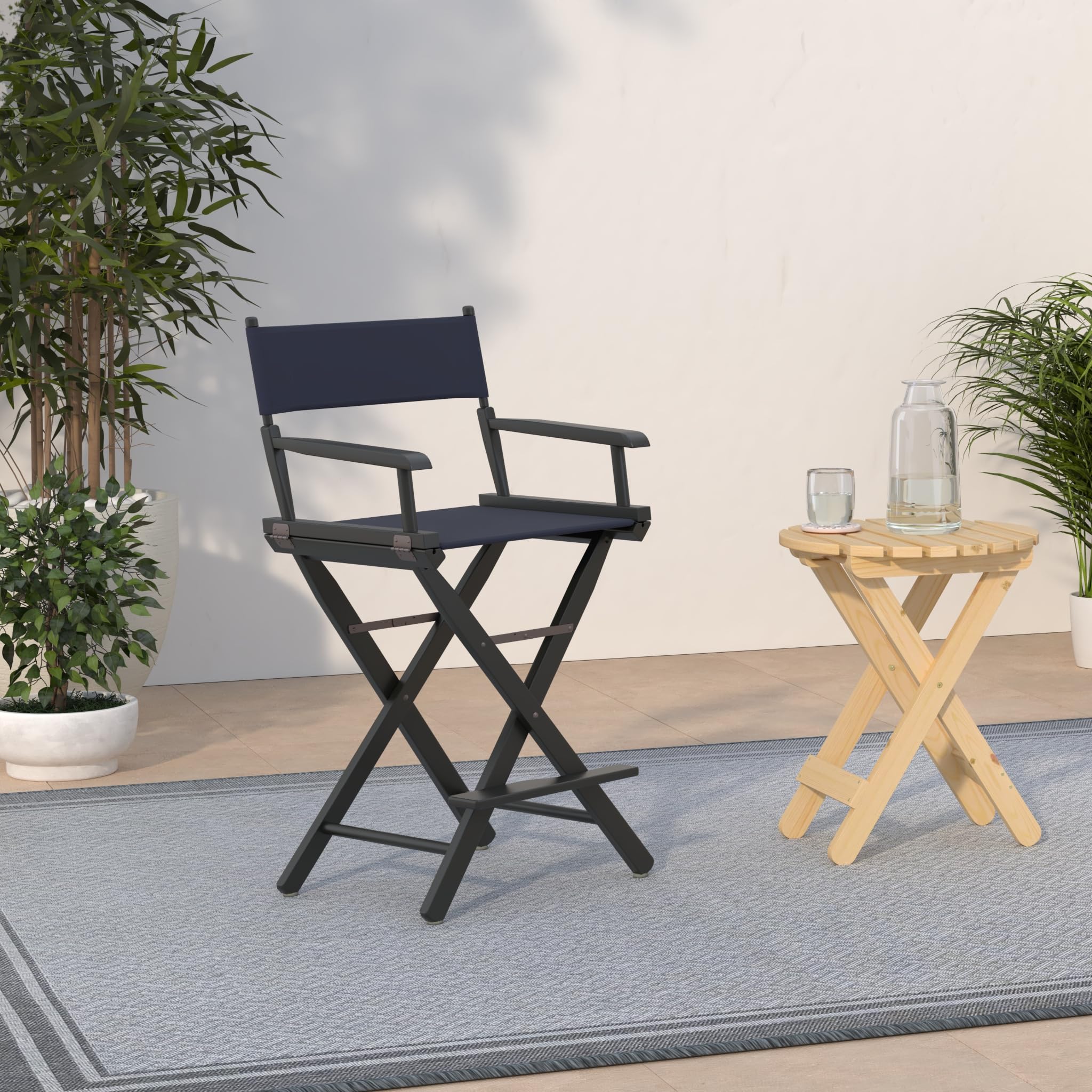 Casual Home 24&quot; Director'S Chair Black Frame-With Navy Canvas, Counter Height