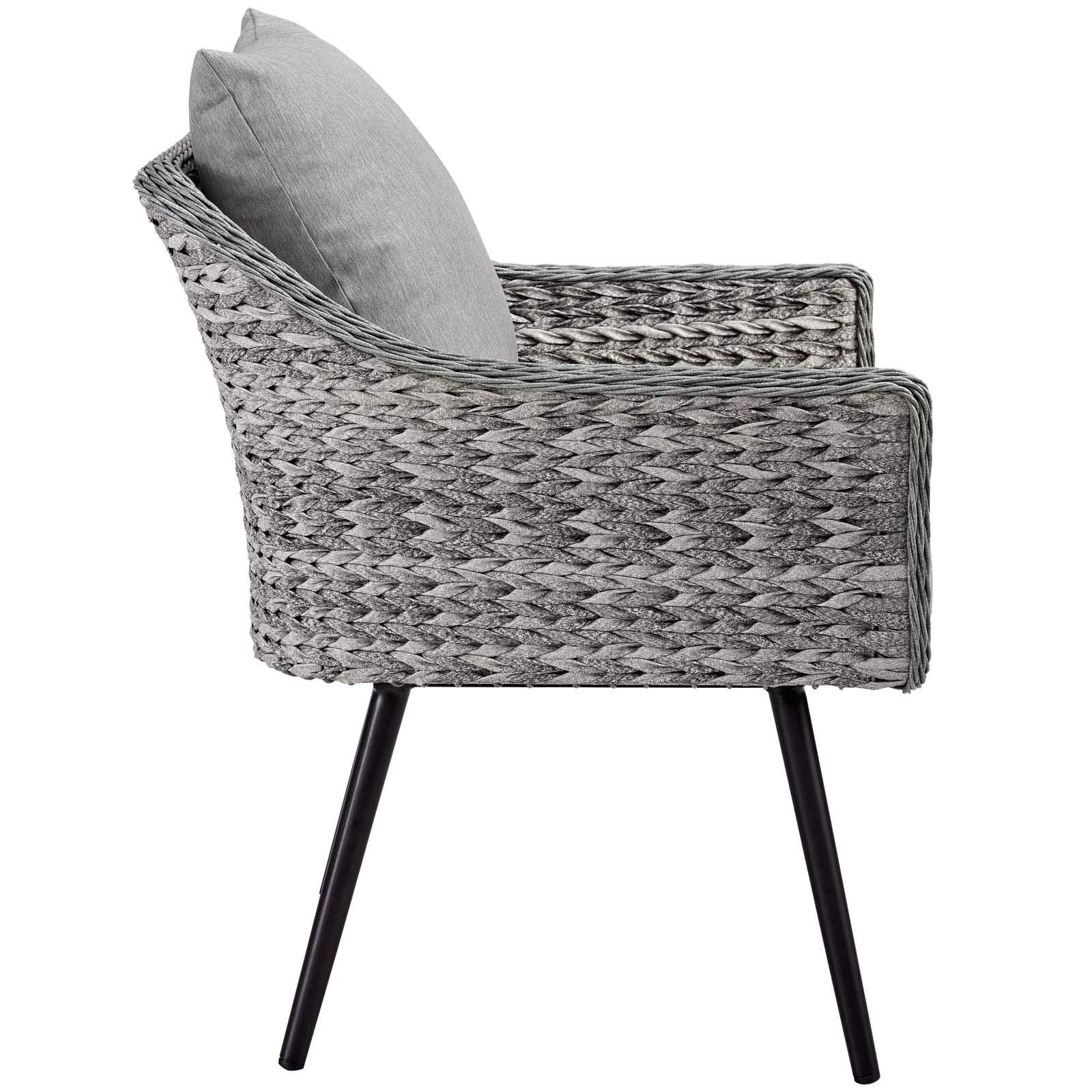 Modway Endeavor Wicker Rattan Aluminum Outdoor Patio Accent Lounge Arm Chair with Cushions in Gray Gray