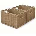 ByteX Scalloped Basket Set (2 Large Baskets) Seagrass Wicker Storage Baskets for Nursery & Kids Books | Decorative Scalloped Edg