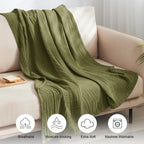 Phf 100% Cotton Muslin Throw Blanket 50' X 60', 4-Layer Lightweight And Breathable Blanket For Summer, Luxuriously Soft Gauze Throws For Couch, Natural Minimalism Style, Ideal Gift, Olive Green