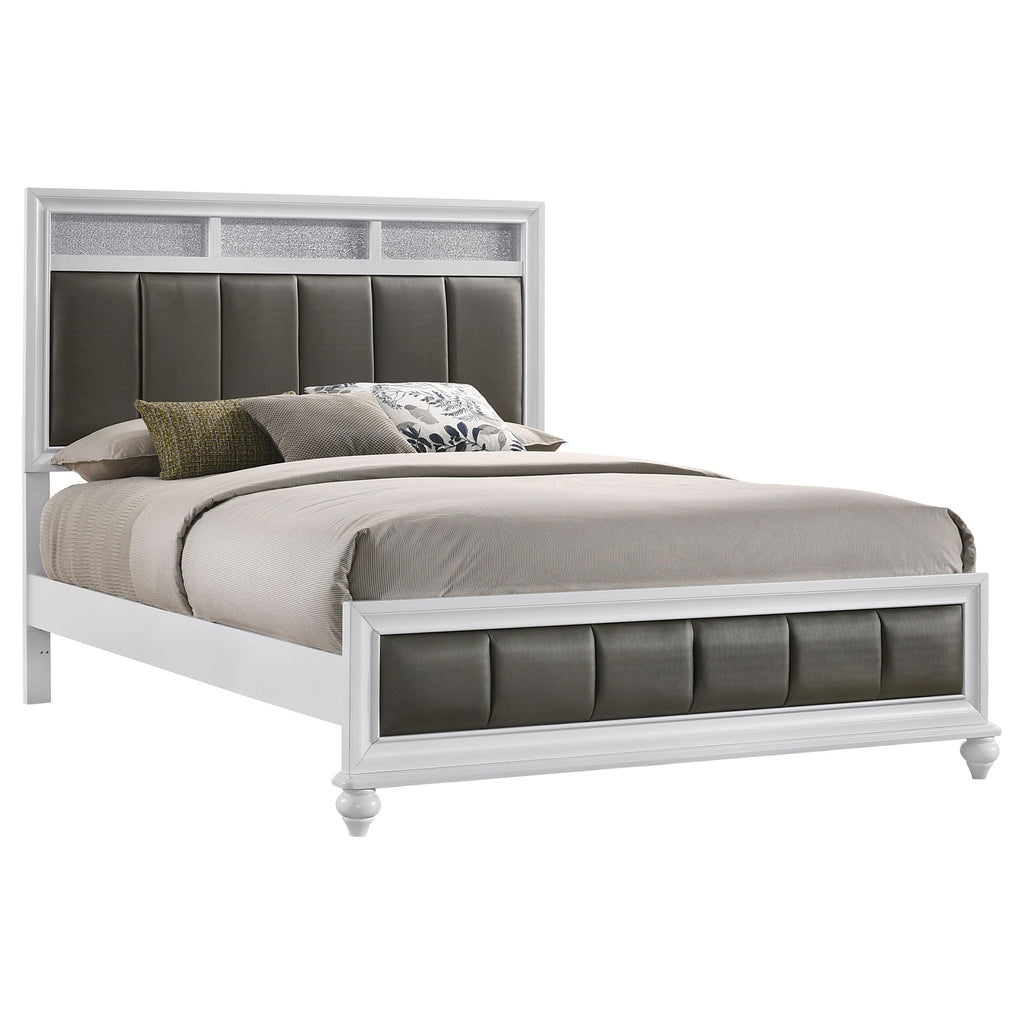 Coaster Home Furnishings Barzini Modern Classic Leatherette Upholstered Queen Size Panel Bed Frame 56-inch Headboard White 205891Q