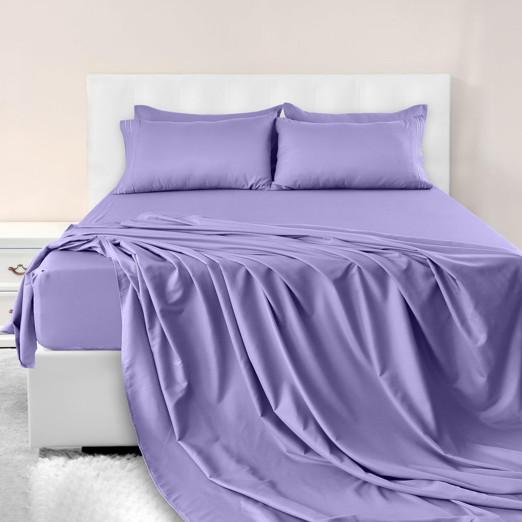 Ldc California King Sheet Set - 6 Pc Brushed Microfiber Bed Sheets 16 Inches Deep Pockets - Embroidered & Plain Pillowcases - Ho
