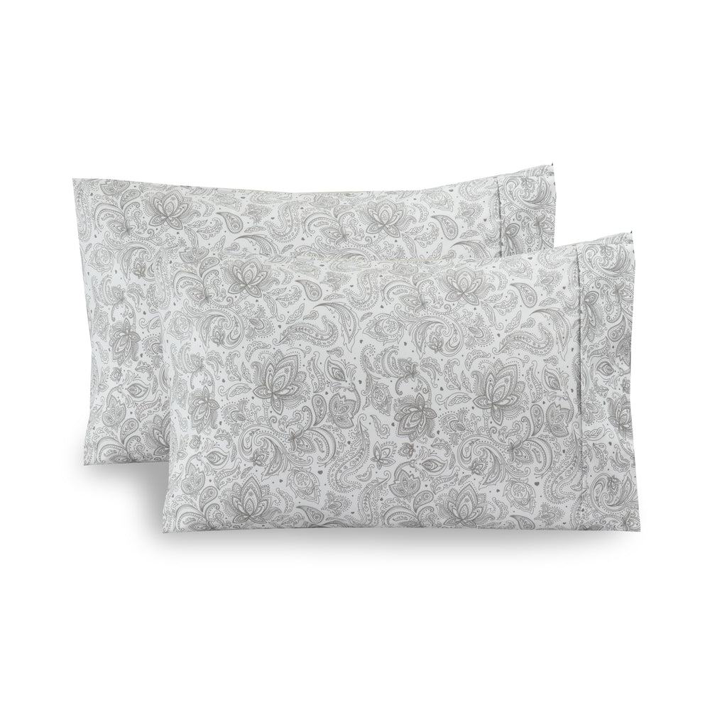 Elegant Comfort Ultra Soft Set Of 2 Floral Print Pillowcases - 1500 Premium Hotel Quality Microfiber, Soft And Smooth Envelope Closure 2-Piece Pillow Covers - King, Paisley Gray