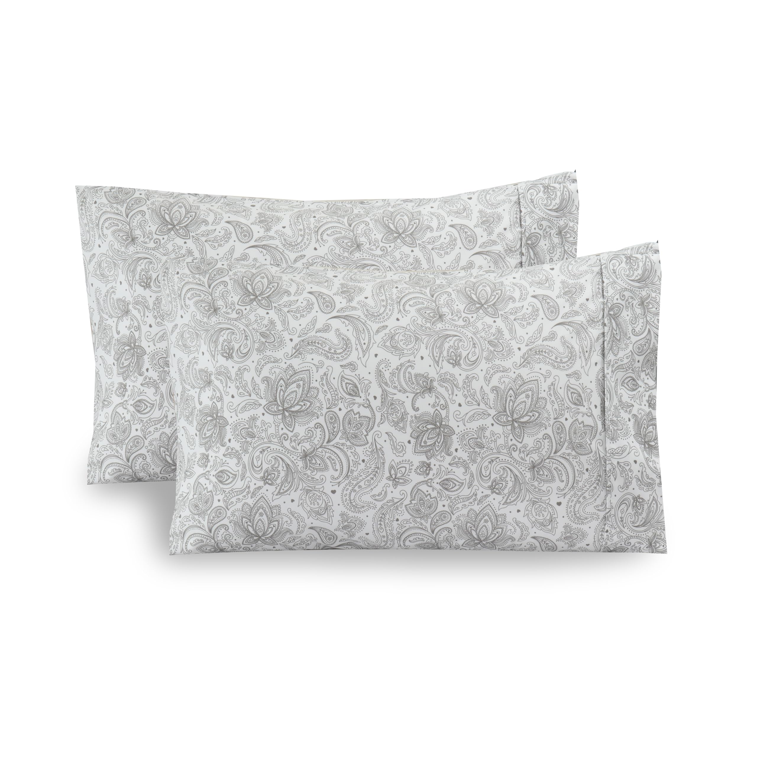 Elegant Comfort Ultra Soft Set Of 2 Floral Print Pillowcases - 1500 Premium Hotel Quality Microfiber, Soft And Smooth Envelope Closure 2-Piece Pillow Covers - King, Paisley Gray
