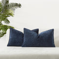 Juspurbet Set Of 2 Navy Blue Chenille Lumbar Throw Pillow Covers 12X20 Inch Soft Textured Decorative Cushion Cases For Couch Sof