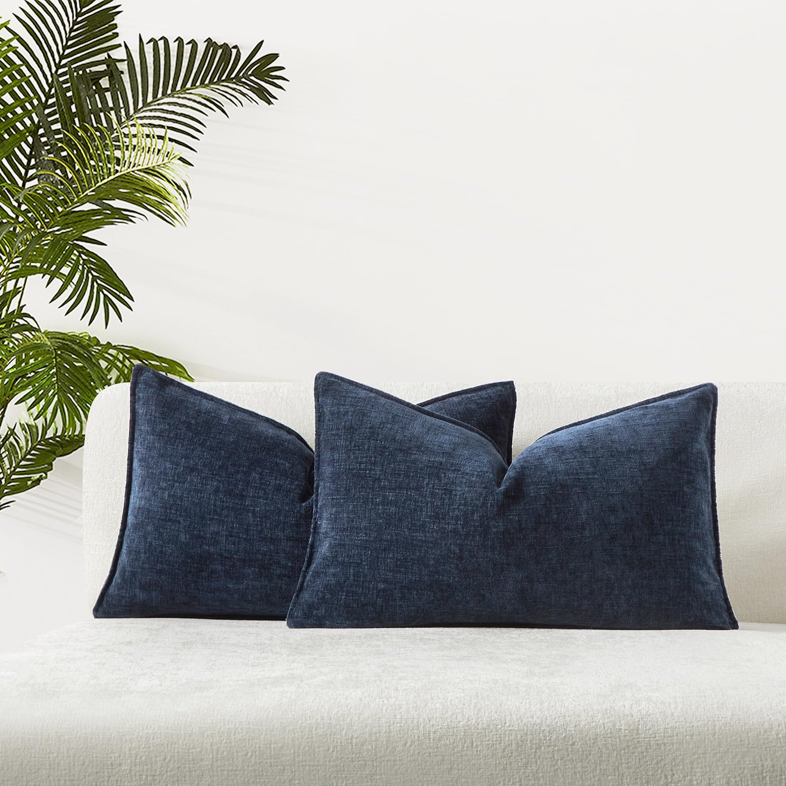 Juspurbet Set Of 2 Navy Blue Chenille Lumbar Throw Pillow Covers 12X20 Inch Soft Textured Decorative Cushion Cases For Couch Sof