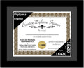 Creative Picture Frames 16x20 Classic Black Diploma Frame with Black Mat Glass Easel and Installed Wall Hangers | Frame Holds 18