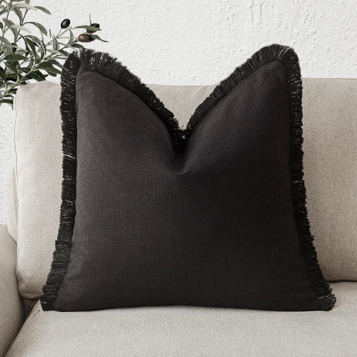 Foindtower Decorative Linen Fringe Throw Pillow Covers Cozy Boho Farmhouse Cushion Cover With Tassels Soft Accent Pillowcase For