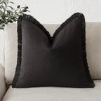 Foindtower Decorative Linen Fringe Throw Pillow Covers Cozy Boho Farmhouse Cushion Cover With Tassels Soft Accent Pillowcase For