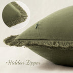 Miulee Decorative Throw Pillow Covers Neutral Linen Fringe Throw Pillows Euro Shams Set Of 2 Olive Green Boho Farmhouse Cushion Covers For Couch Sofa Bed Living Room Spring Home Decor 26X26 Inch