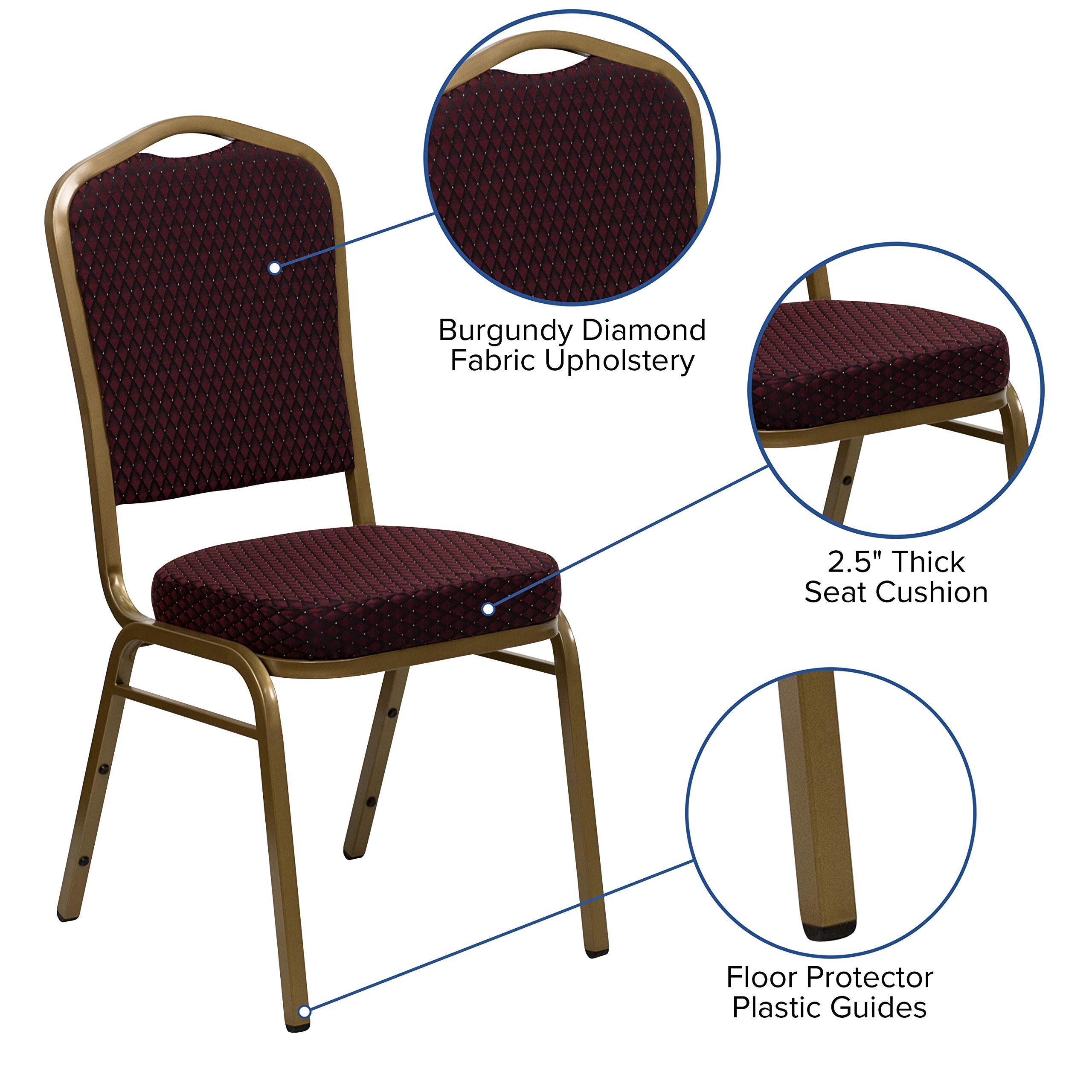 Flash Furniture HERCULES Series Crown Back Stacking Banquet Chair in Burgundy Patterned Fabric - Gold Frame