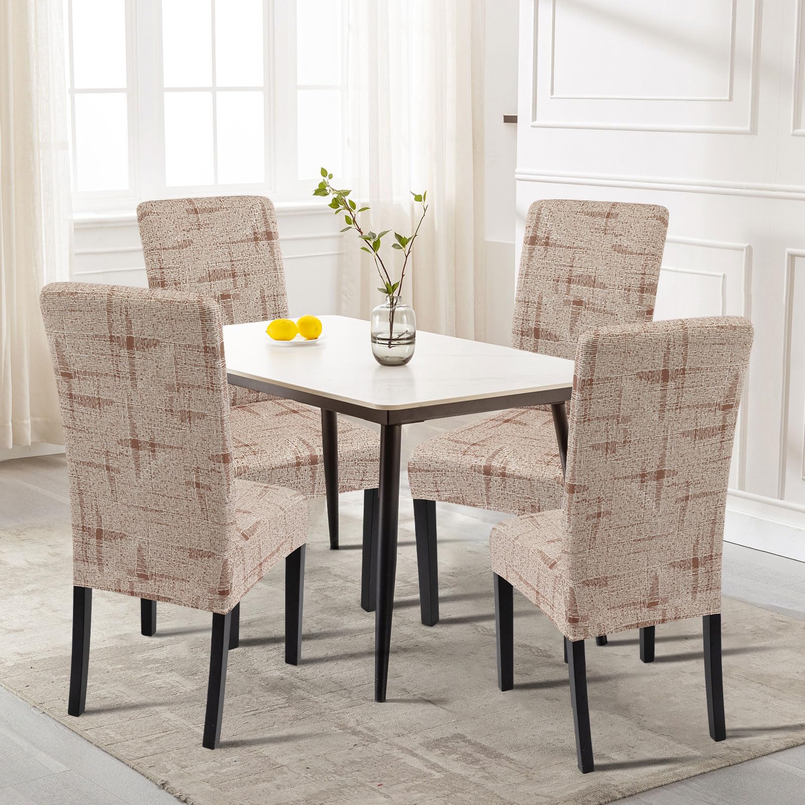Searchi Printed Dining Room Chair Covers Set Of 6, Stretch Kitchen Chair Covers Washable Parsons Chair Slipcover Removable Dining Chair Protectors For Hotel,Ceremony (Brown Wireframe Texture)