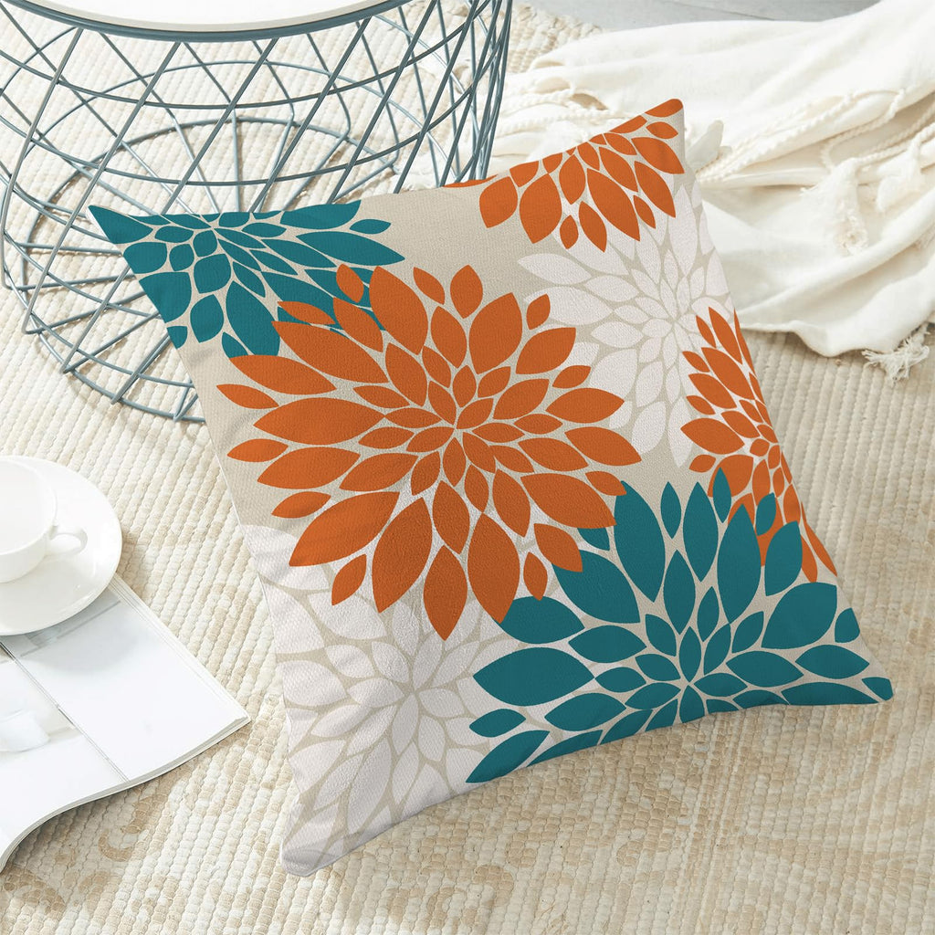 Cxmeifly Fall Burnt Orange Outdoor Pillow Covers 18X18 Inch Set Of 2 Aqua Teal White Dahlia Floral Decor Throw Pillows Modern Ge