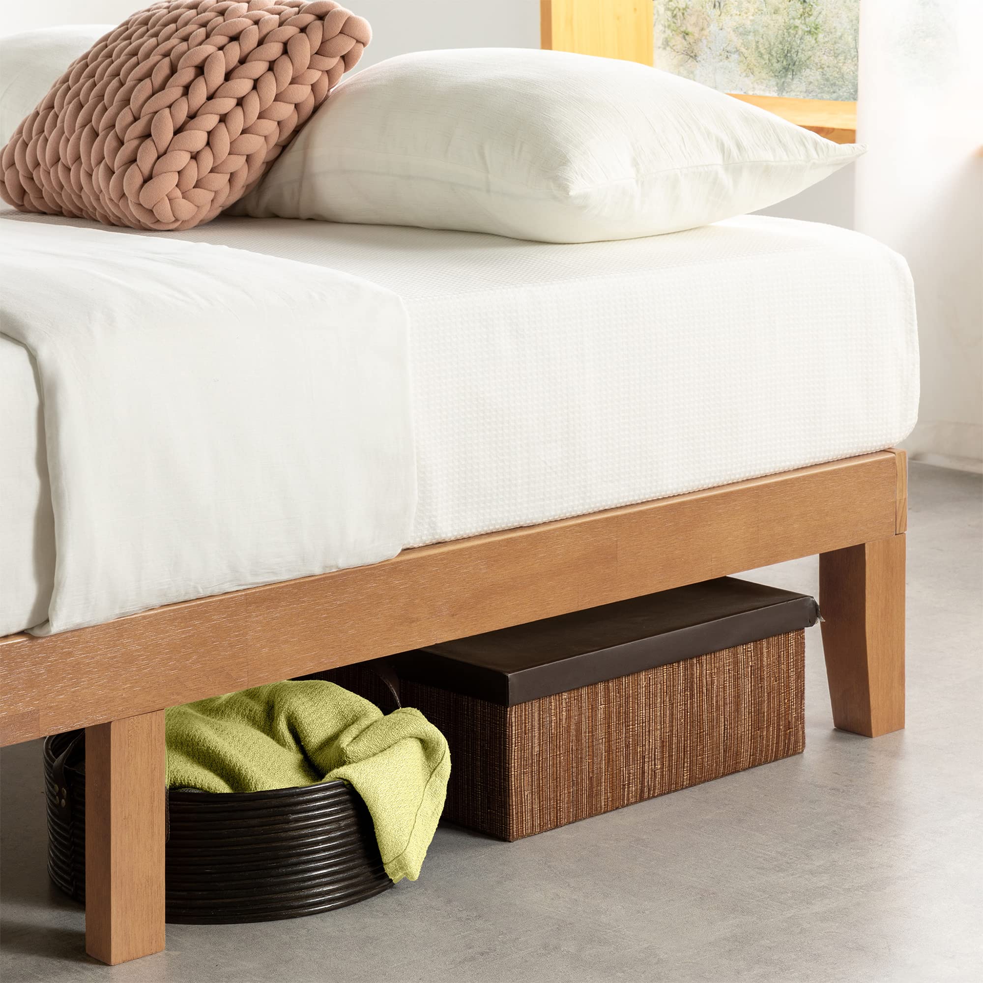 Mellow Naturalista Grand - 12 Inch Solid Wood Platform Bed With Wooden Slats - No Box Spring Needed - Twin (Natural Pine)