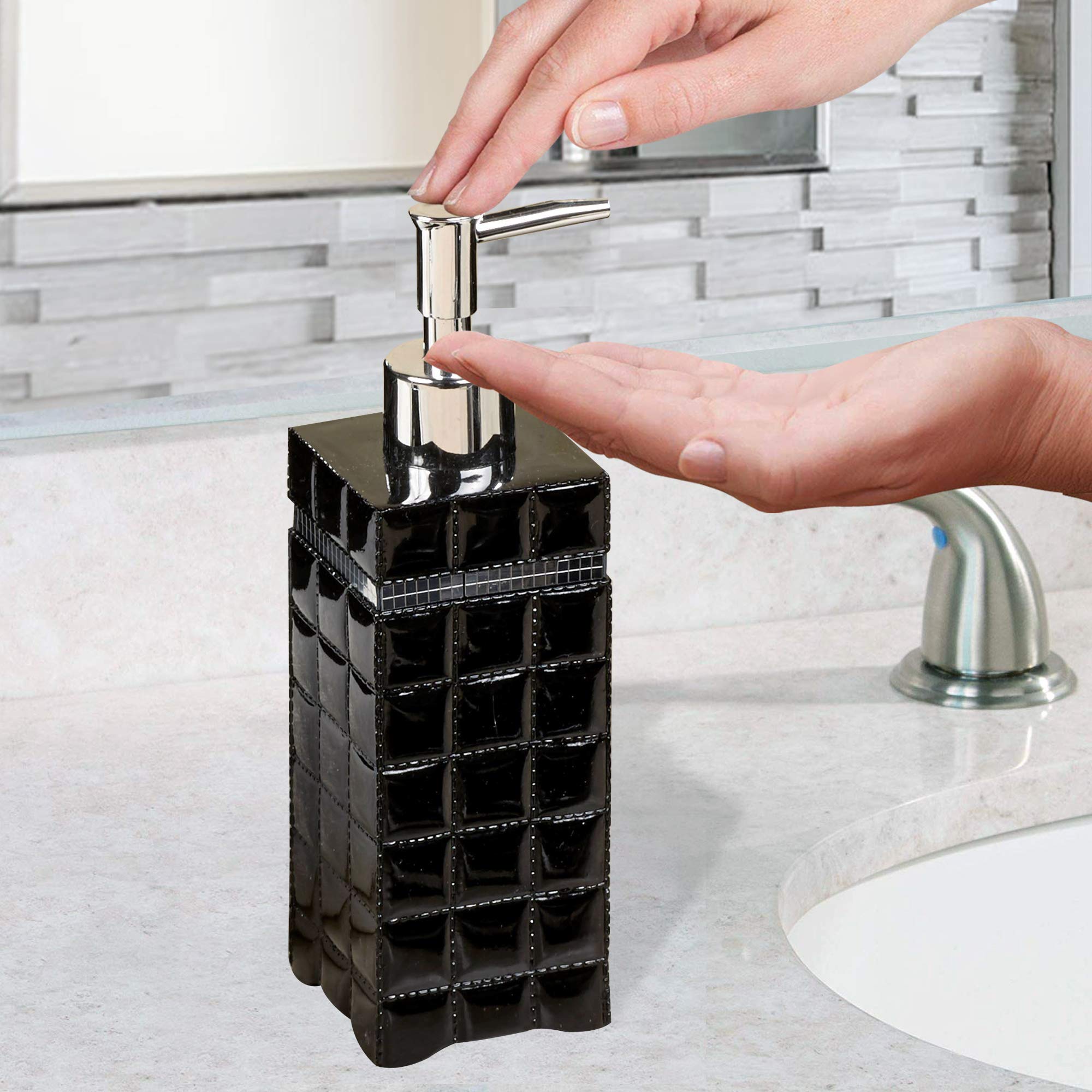 Nu Steel Gb6H Giraffe Black Refillable Dispenser Pump Bottle For Bathroom Vanity Countertop,Kitchen Sink-Holds Essential Oils,Lo