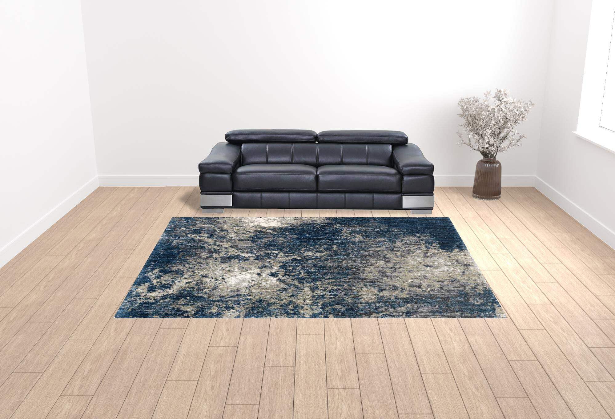 HomeRoots 507836 10 x 13 ft. Blue & Gray Abstract Shag Power Loom Stain Resistant Rectangle Area Rug