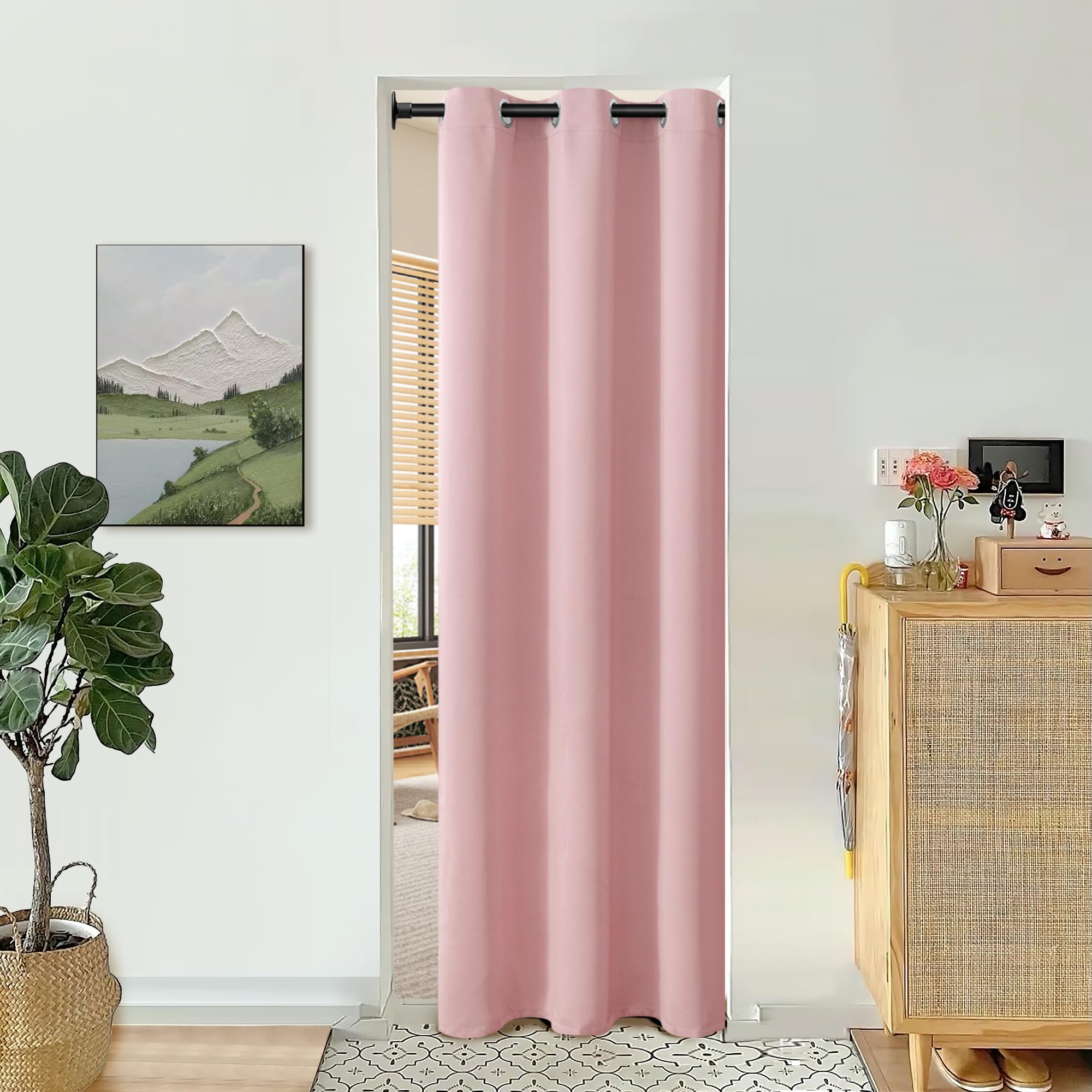 Bgment Pink Door Curtain 80 Inch Length For Doorway, Bedroom Closet Curtain, Privacy Thermal Insulated Blackout Grommet Room Divider For Room Separation, 1 Panel, 34 Inch Wide