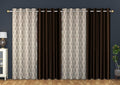 Stuffique Polyester Grommet Semi Sheer Curtains Floral Door Window Parda 46 X 96 Long Set of 4 (2Print+2Plain) 8 Feet, Brown