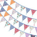 G2PLUS 10.8Ft Cotton Triangle Bunting Banner  12pcs Multicolor Floral Fabric Pennant Flag with Tassels, Double Side Triangle Ba