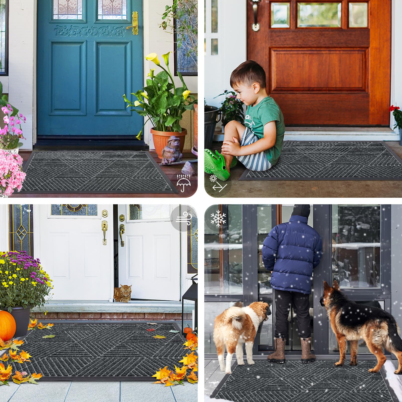 Smiry Front Door Mat Outside Entrance, Heavy Duty Natural Rubber Mat, Sturdy Trap Dirt And Moisture Indoor Outdoor Door Mat, Easy Clean Low Profile Doormat Outdoor Entrance, 47X24 Inch, Grey