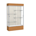 Waddell Reliant Lighted Wood Veneer Floor Display case, 48"x80"x16", Carmel Oak/Satin Natural