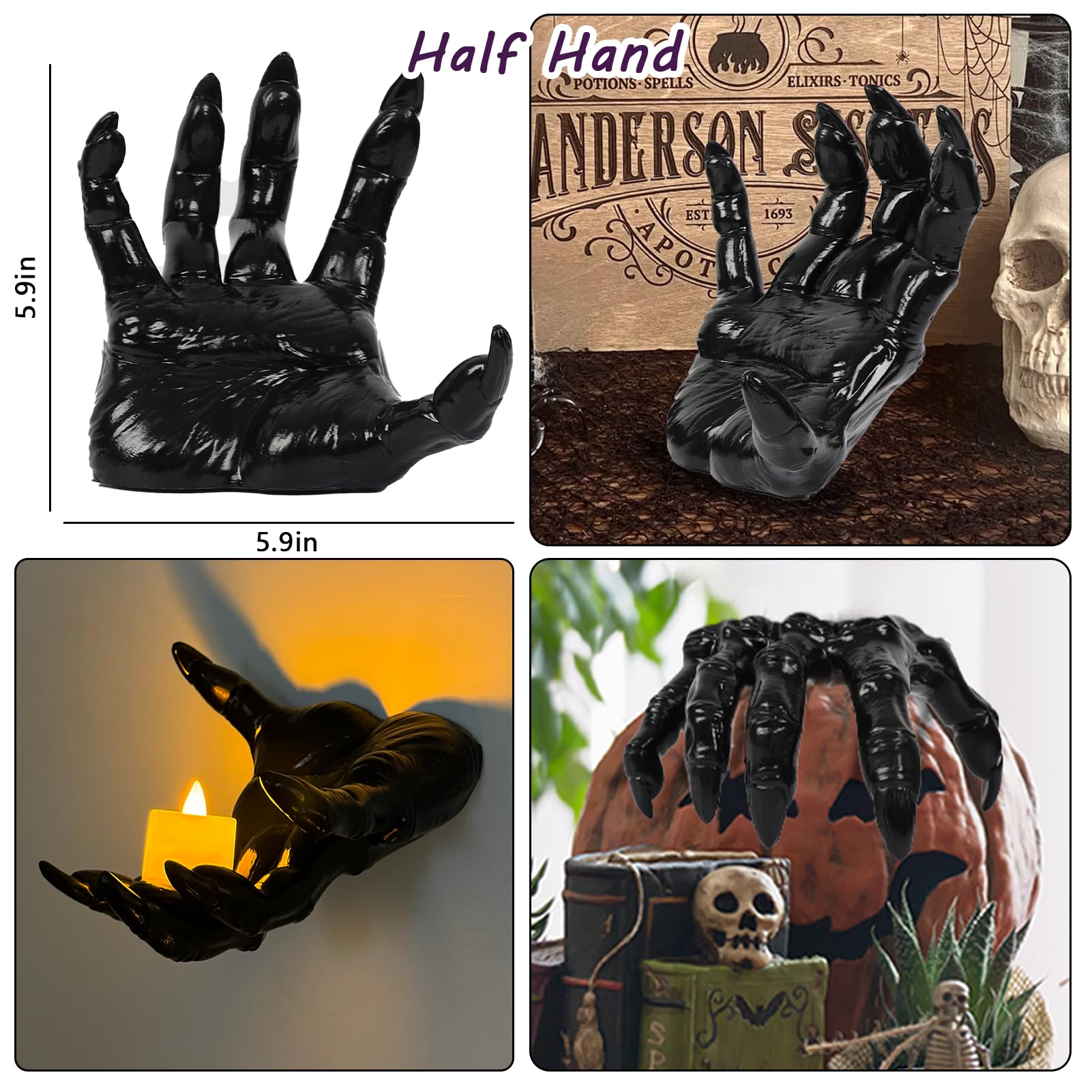 Dazonge Halloween Decorations Indoor/Outdoor, Pack Of 3 Wall Mounted Creepy Reaching Hands With Lighted Candles, Life-Sized Horr