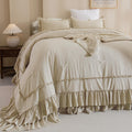 Masaca Oversized King Comforter 128X120,Farmhouse Shabby Boho Chic Ruffled Bedding Comforter Set,3Pcs Extra Large King Size Whea
