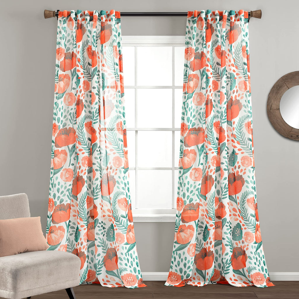 Lush Decor Pair Poppy Garden Sheer Window Curtain Panels Multi 52X84 Set, 84' Long X 52' Wide