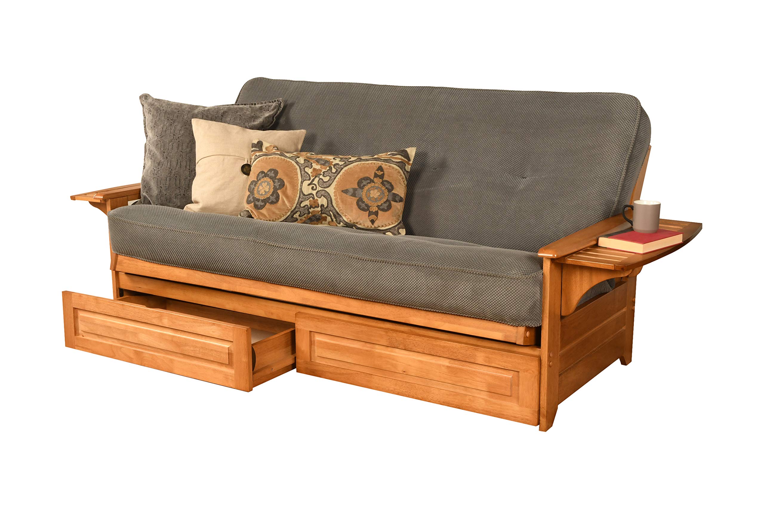 Kodiak Furniture Phoenix Full Size Futon in Butternut Finish with Storage Drawers, Marmont Thunder
