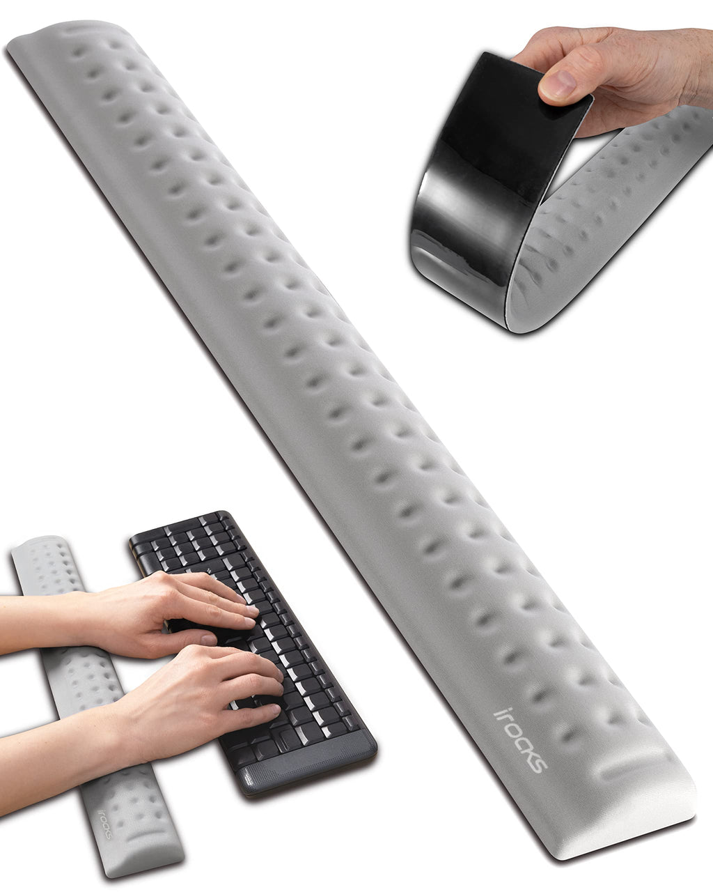 I-Rocks Memory Foam Keyboard Wrist Rest - Pain-Reducing Wrist Rest For Computer Keyboard - Non-Slip Rubber Base Wrist Rest - Coo