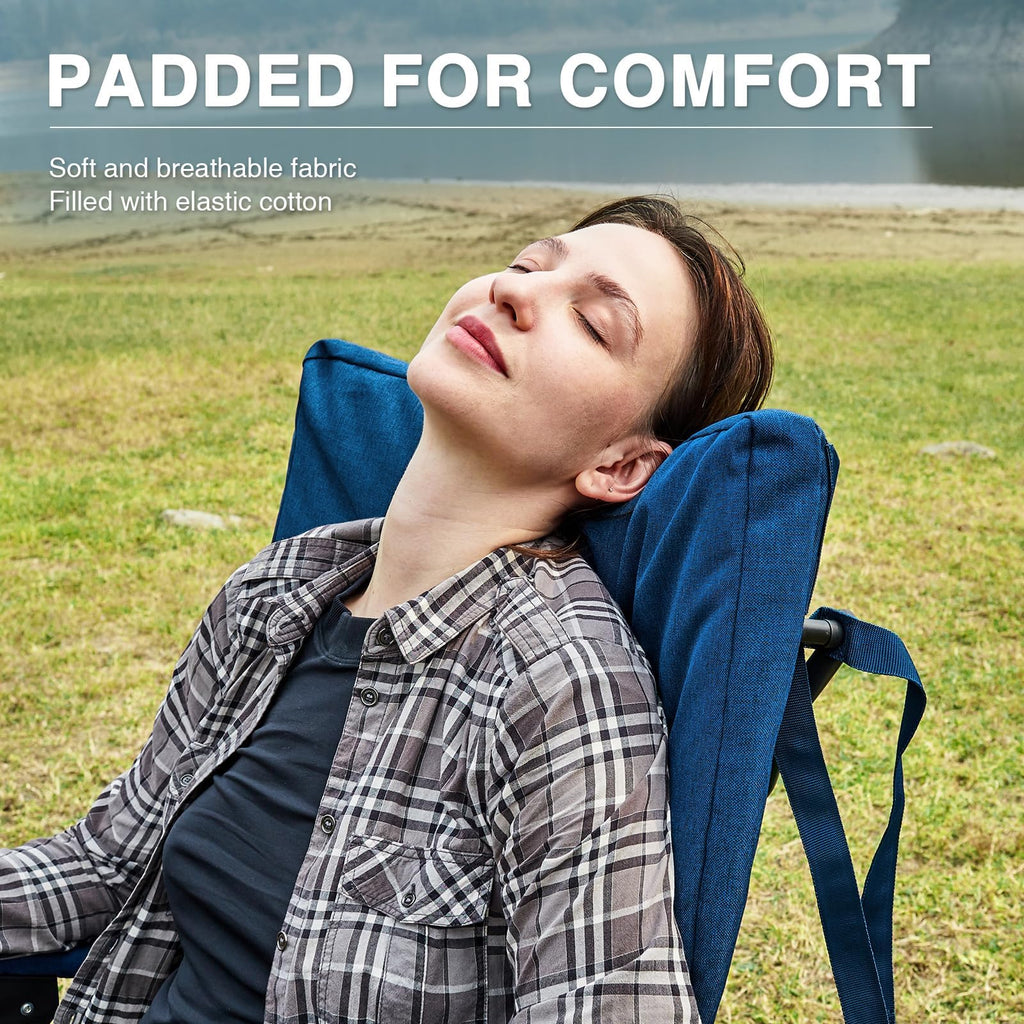 Ever Advanced Oversized Folding Rocking Camping Chair, Padded Portable Rocker Chair For Patio, Lawn And Outdoors, Heavy Duty Hard Armchair For Adults Supports 400Lbs, Blue