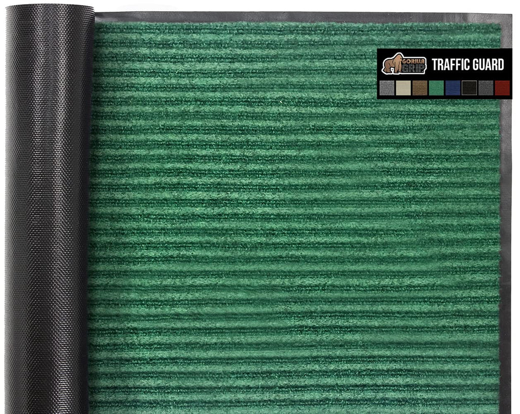 Gorilla Grip Waterproof Heavy Duty Traffic Guard Doormat, Stain And Fade Resistant, Durable Rubber, Low Profile Door Mat, Shoe Scraper, Welcome Mats For Entry, 60X36, Green
