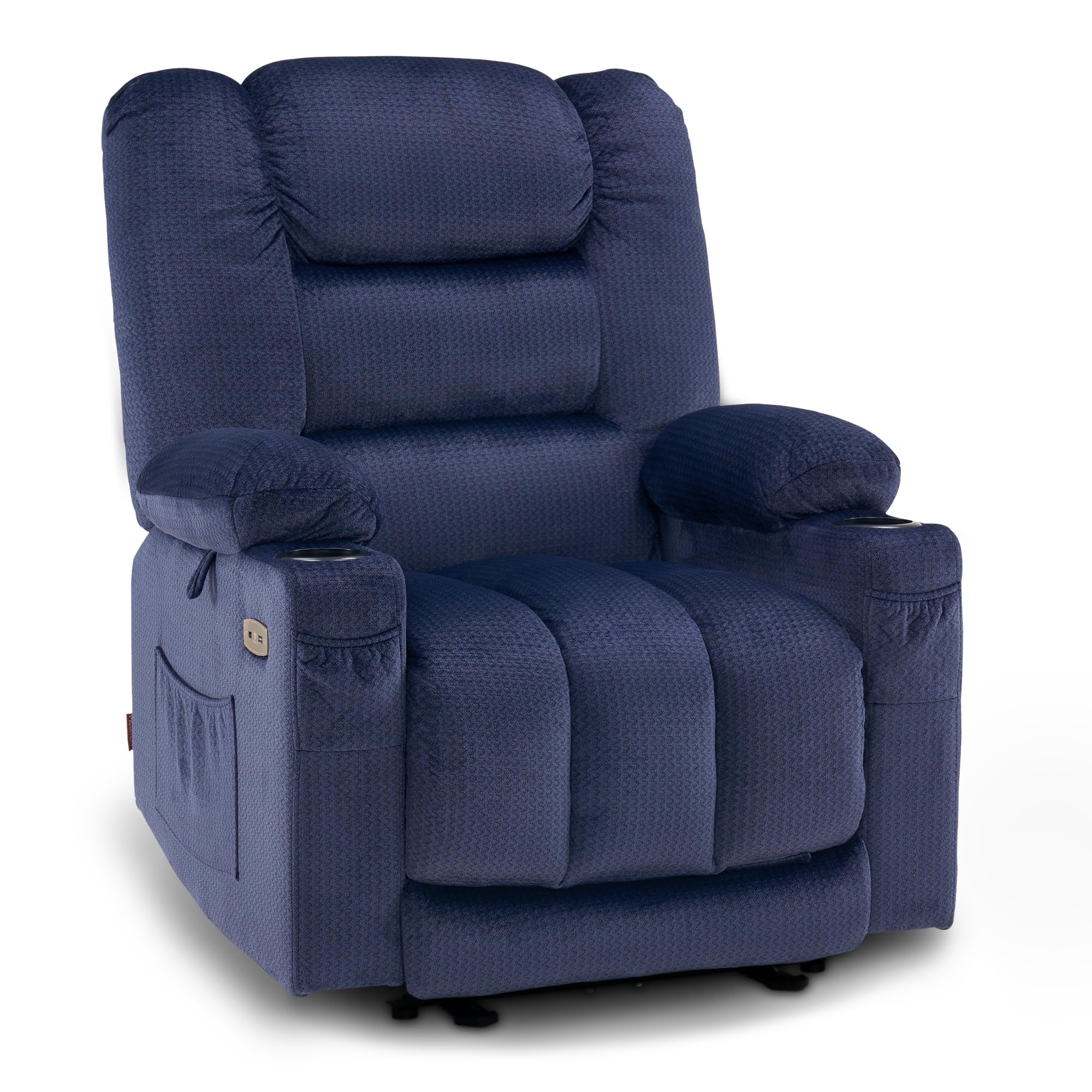 Mcombo Electric Power Recliner Chair With Heat And Massage, Usb Ports, Cup Holders, Powered Reclining For Living Room 6079 (Navy