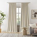 Natural Birch Pinch Pleated Blackout Curtains 120 Inch Long 10Ft Length 2 Panels, Back Tab With Hooks,Ceiling Sun Blocking Curta