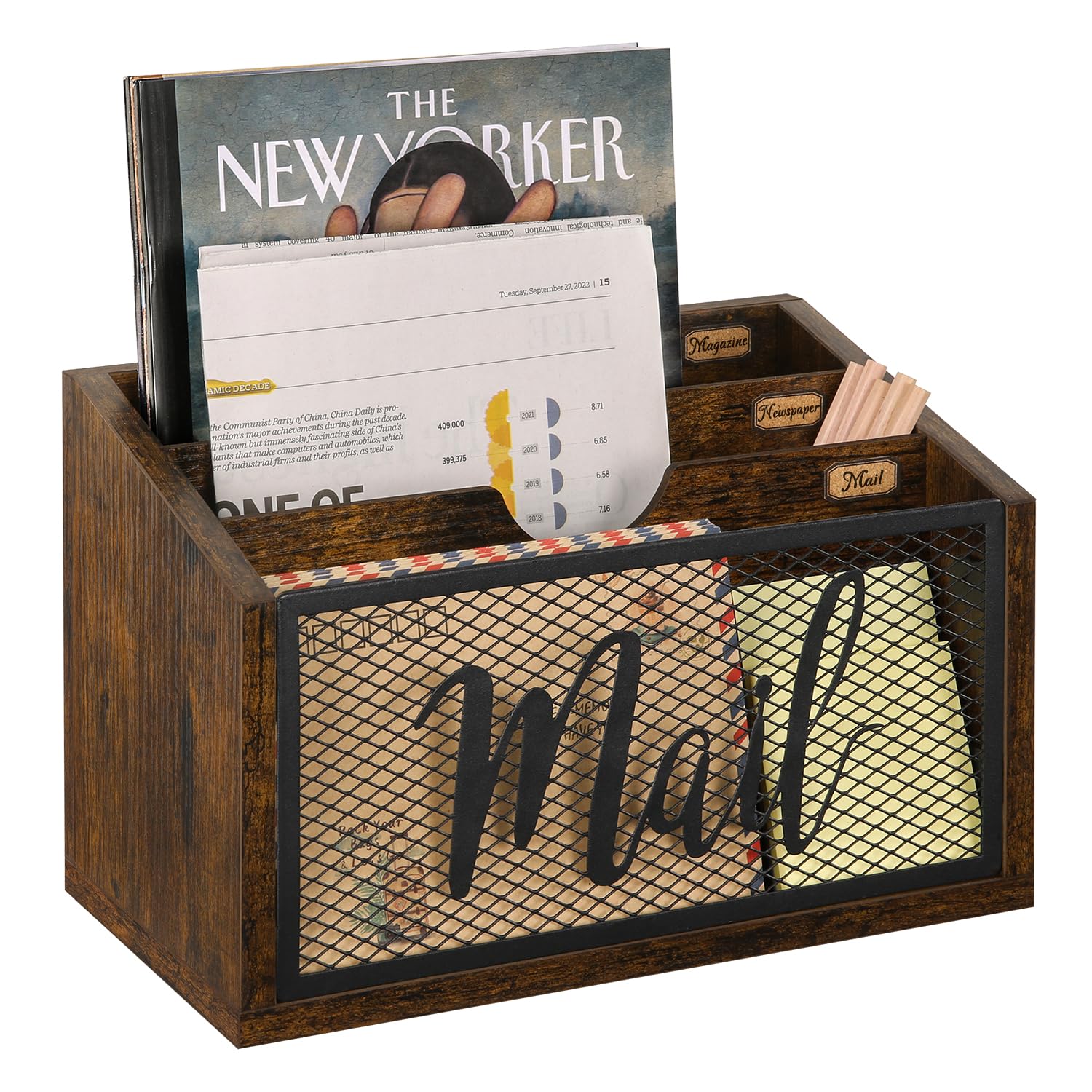 Yinmit Mail Organizer Countertop,Letter Holder,Mail Sorter For Desk,Desktop Mail Basket,Mail Organizer Wall Mounted,Office Desk