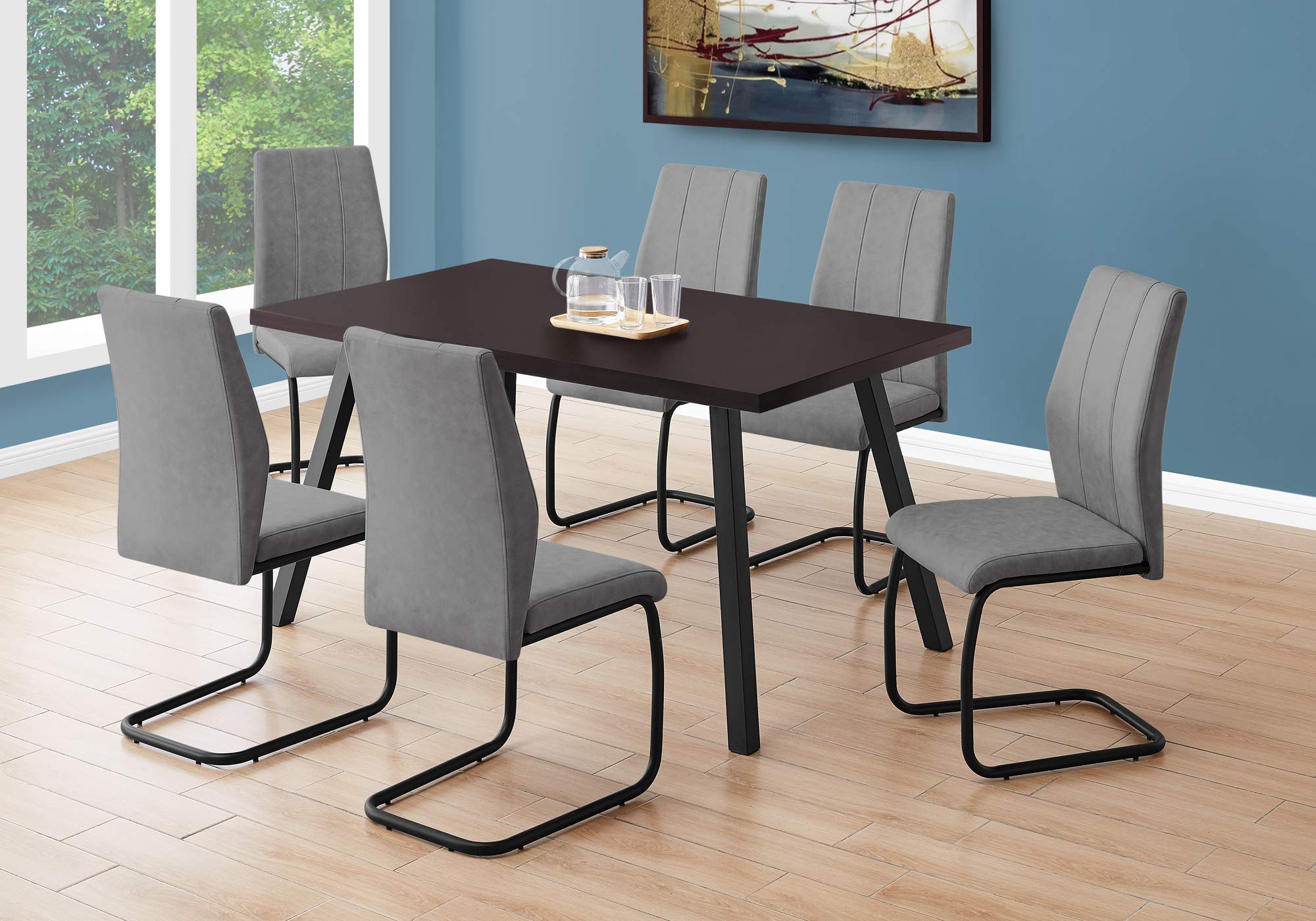 Monarch Specialties 36&quot;X 60&quot; / Cappuccino/Black Metal Dining Table