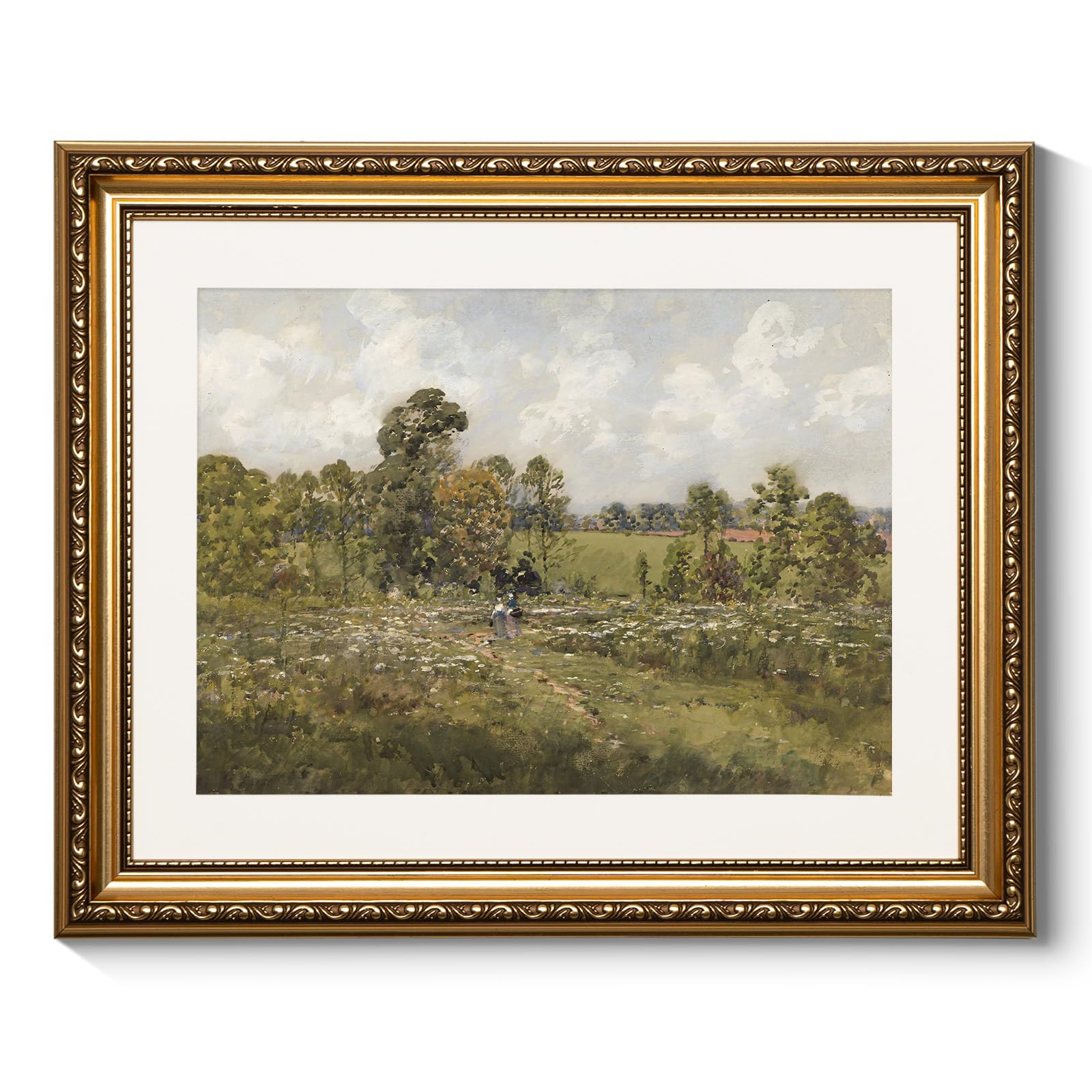 ARPEOTCY Vintage Gold Framed Wall Art, Wildflower Field Blossom Meadow Paintings, Victorian Wall Decor for Living Room Bedroom B