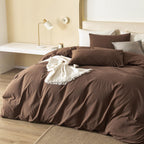 Jiyuan 100% Washed Cotton Duvet Cover Set Comfy Simple Style Soft Breathable Textured Durable Linen Feel Bedding For All Seasons