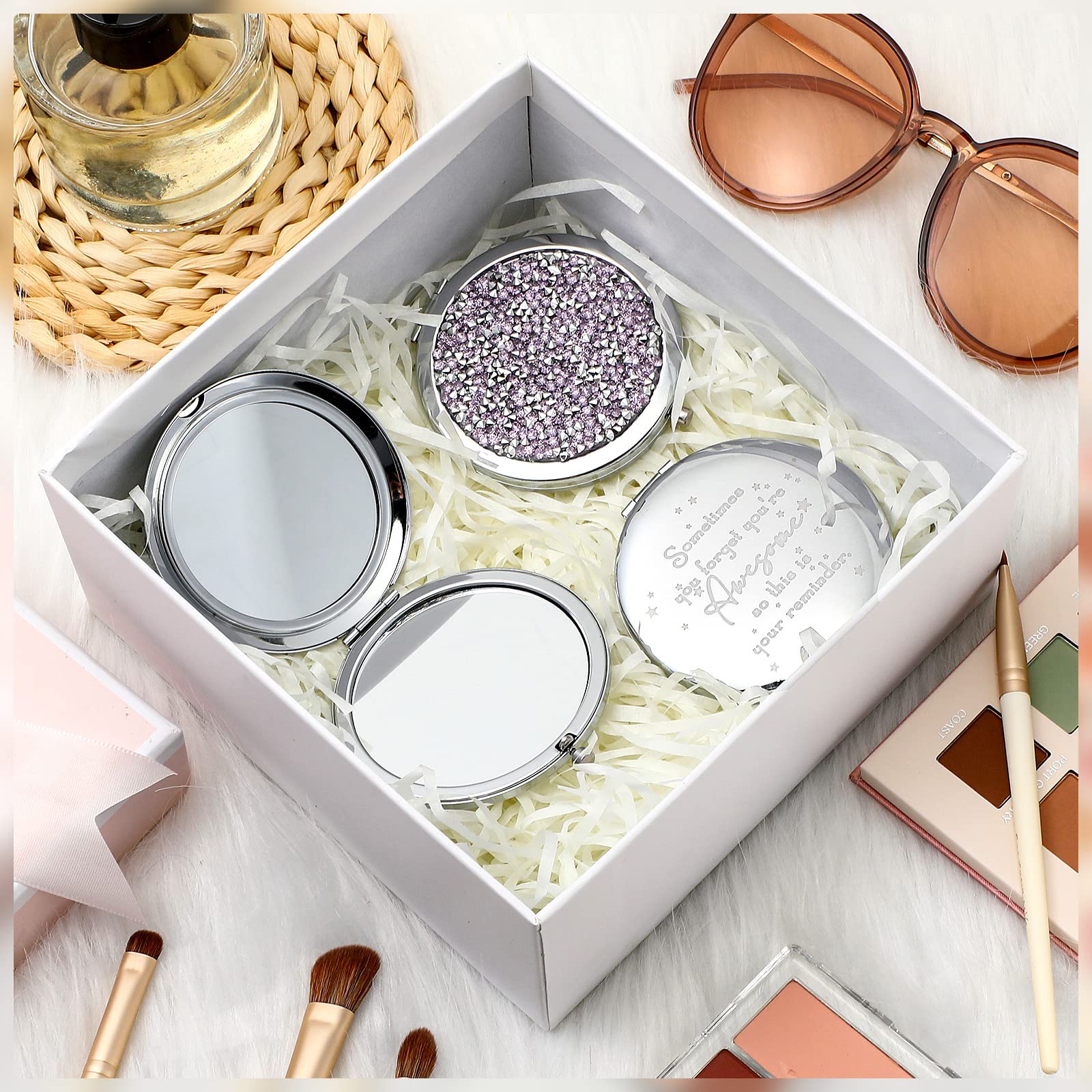 Roowest 10 Pcs Inspirational Compact Mirror Sometimes You Forget You'Re Awesome Appreciation Thank You Gifts For Women Employee
