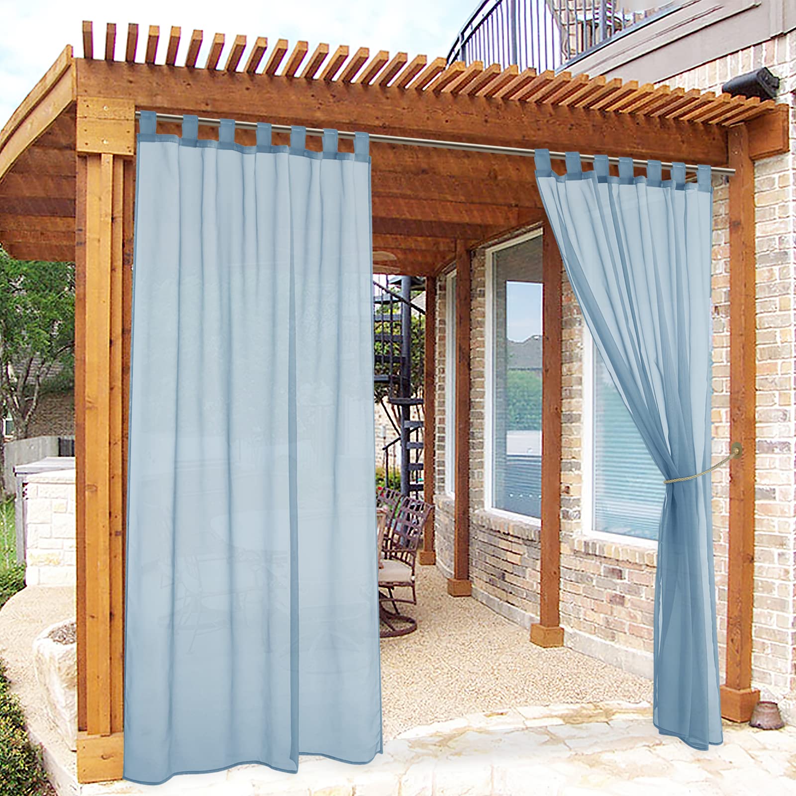 Ryb Home Outdoor Curtains Waterproof - Detachable Top Soft Durable Semi Sheer Curtain With 1 Rope, Indoor Outdoor Light Filterin