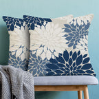Cxmeifly Navy Blue White Summer Outdoor Pillow Covers 18X18 Inch Set Of 2 Dusty Blue Dahlia Floral Decor Throw Pillows Modern Ge