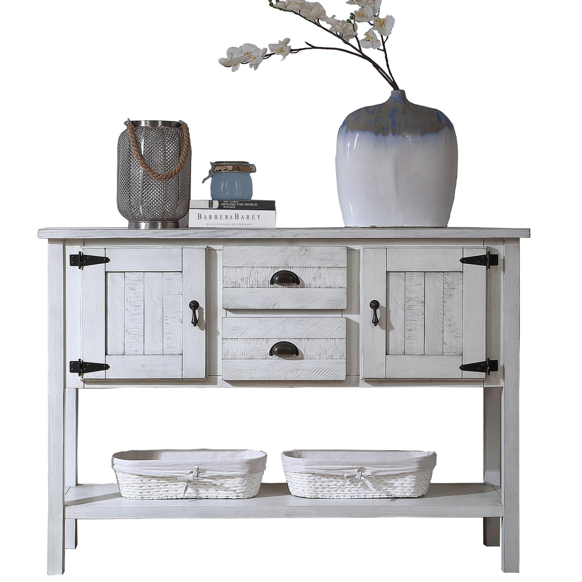Lktart Solid Wood Farmhouse Console Table Sofa Table With Storage Drawers And Shelves For Storage Entry Hallway Foyer Sofa Side Table(48' Antique White)