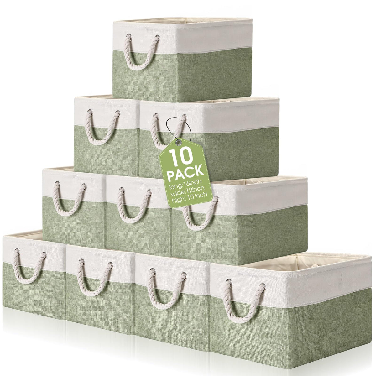 FoldTier 10 Pack Large Collapsible Fabric Storage Baskets with Handles Decorative Storage Bins for Organizing Shelves Toys Cloth