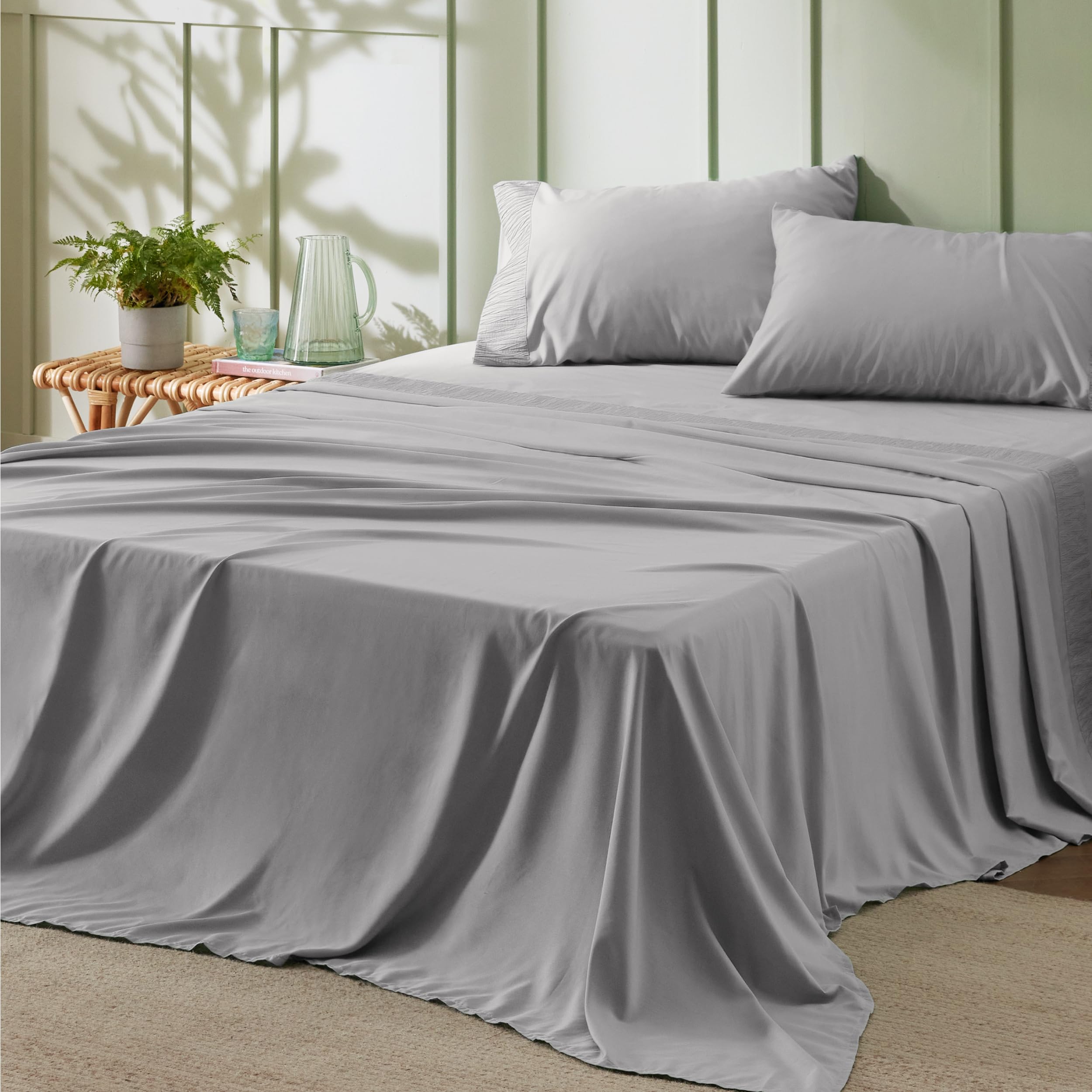 Bedsure Queen Sheet Set - Soft Sheets For Queen Size Bed, 4 Pieces Hotel Luxury Grey Queen Sheets, Easy Care Polyester Microfibe