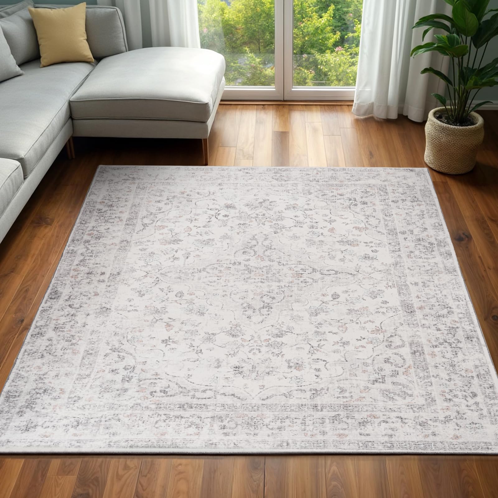 CRYPTOLITE Area Rug - 6x9 Washable Ultra-Soft Vintage Boho Faux Wool Carpet for Living Room, Dining Room, Bedroom, Home Office (