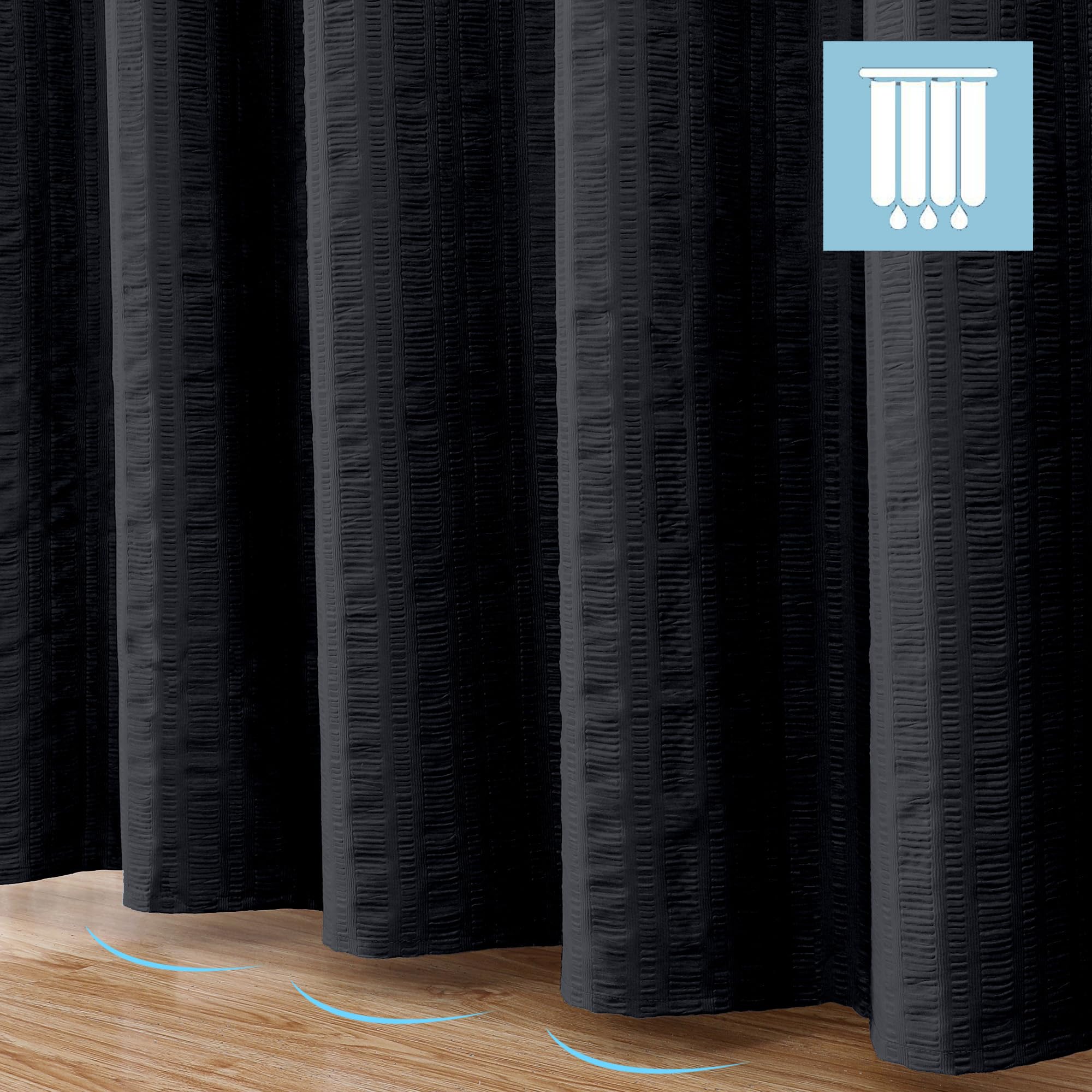 Aiyufeng Moga Extra Long Black Shower Curtain 96 Inch Long, Embossed Texture Fabric Bathroom Shower Curtain, Large Hotel Bath Cu