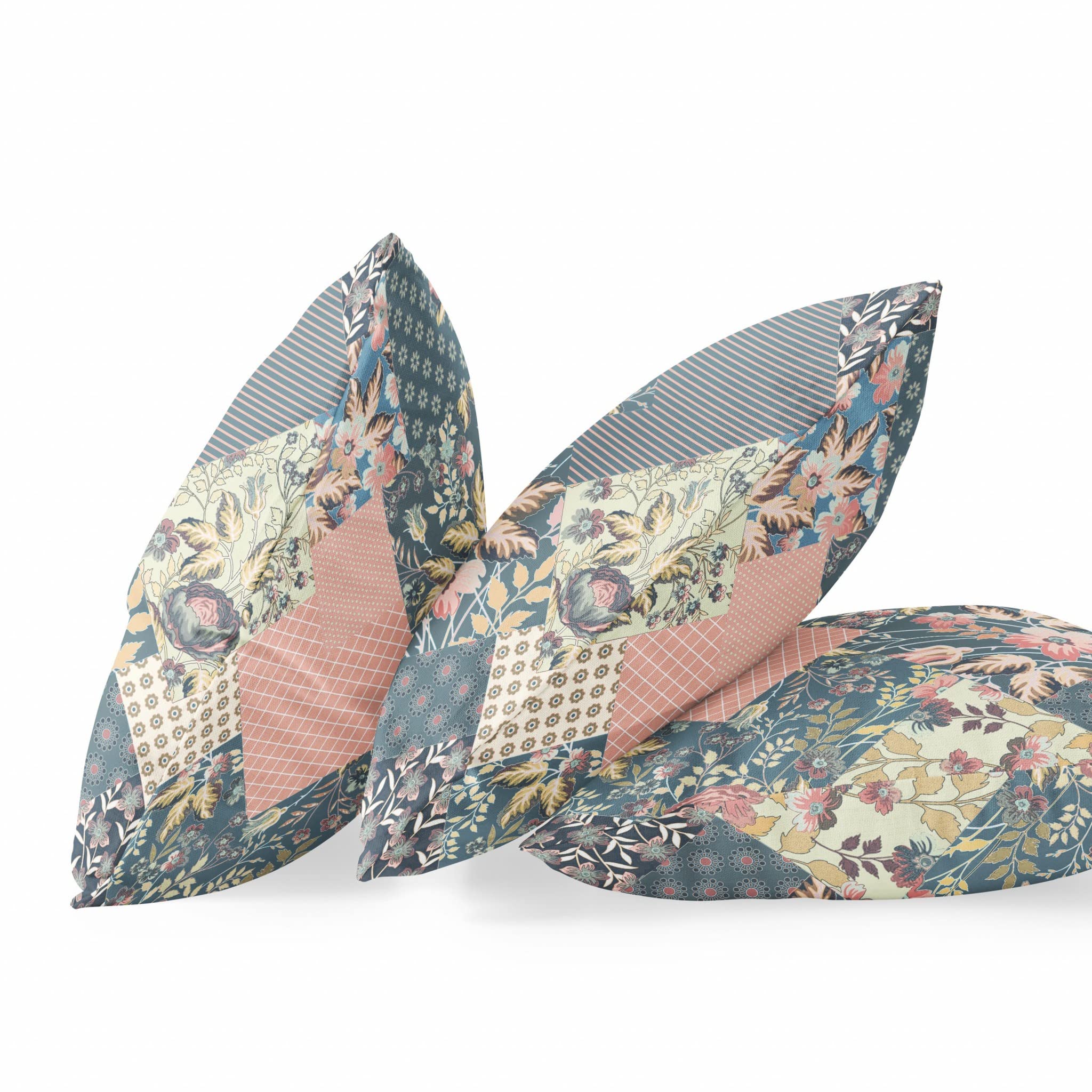HomeRoots Dark Green Peach Broadcloth Green Peach Boho Floral Indoor Outdoor Throw Pillow