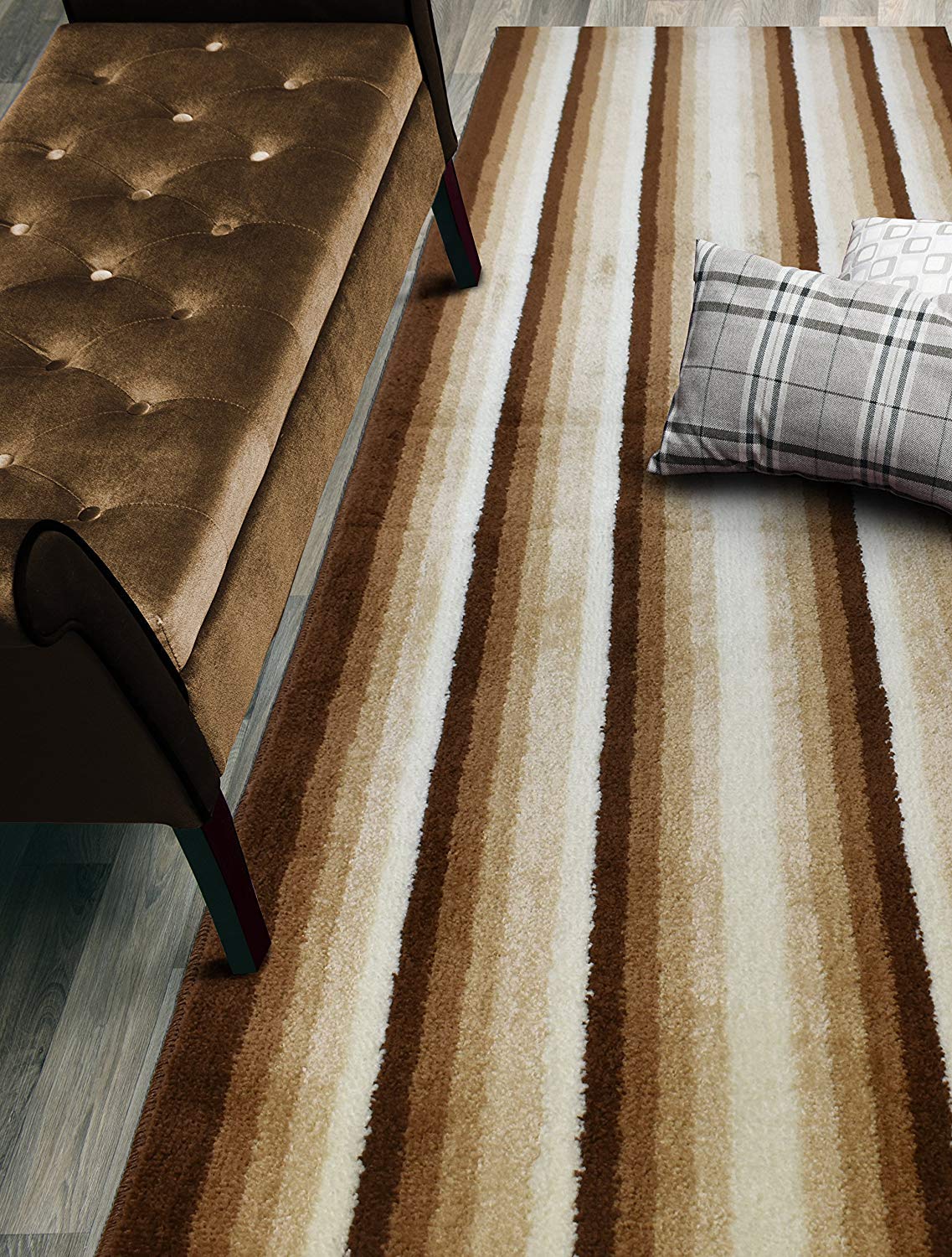 ORFA HOME Custom Size Hallway Runner Rug, Slip Resistant, 26 Inch Wide X Your Choice of Length, Stripes Brown, 26 Inch X 24 feet