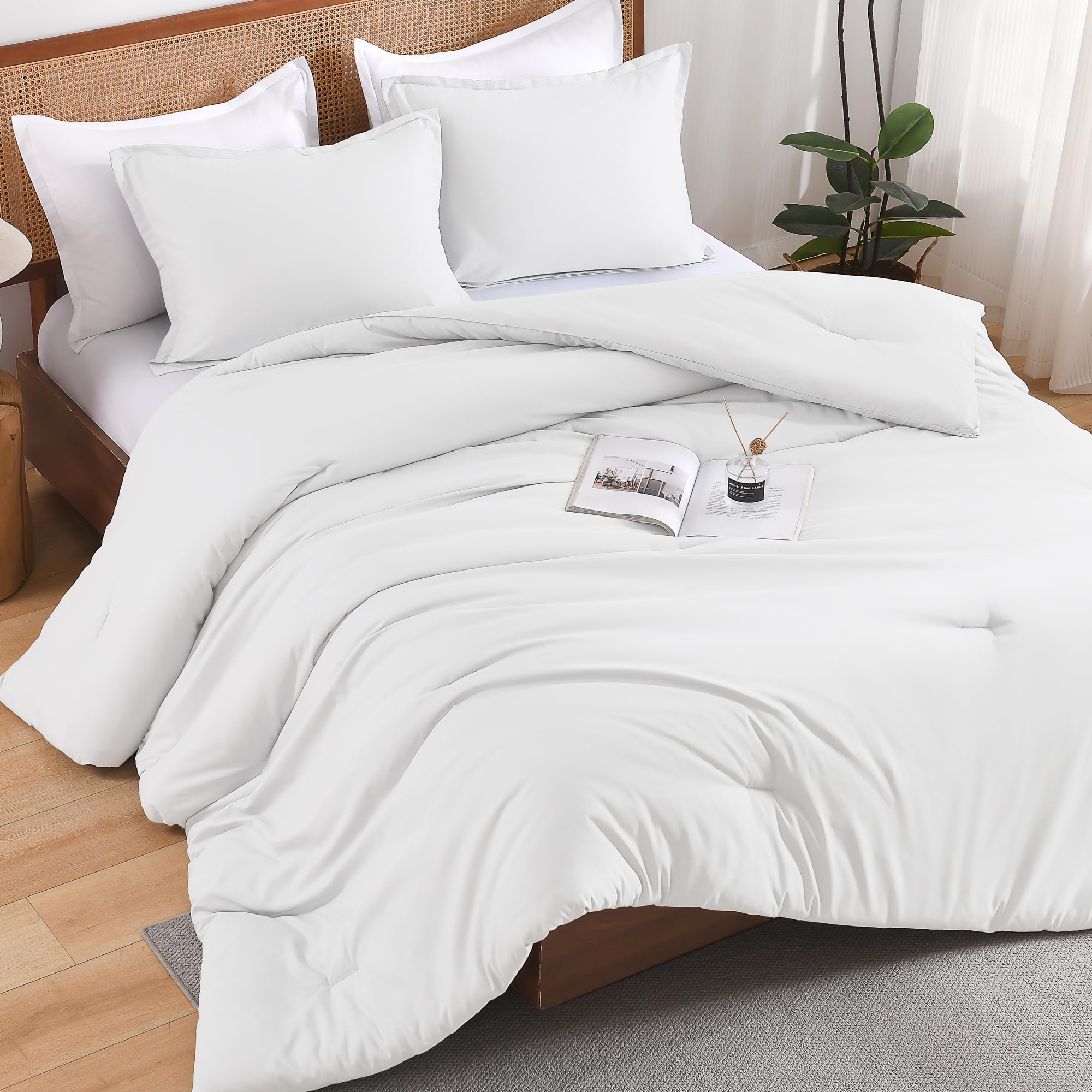 Andency White California King Comforter Set, 3 Pieces Cal King Lightweight Soft Solid Bed Comforter, Oversized Fluffy Microfiber Bedding Set (104X96In, 2 Pillowcases)