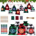 24 Pcs Christmas Advent Calendar Bags, Christmas Advent Calendar Burlap Bags, Hanging Candy Gift Bags with Drawstring, 24 Days C